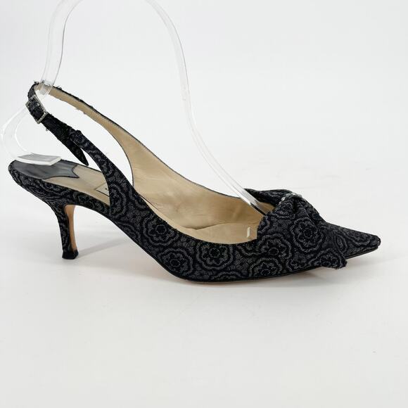 Vintage Jimmy Choo Gray Bow Crystal Pointed Toe Slingback Kitten Heel size IT 37 - Picture 2 of 12